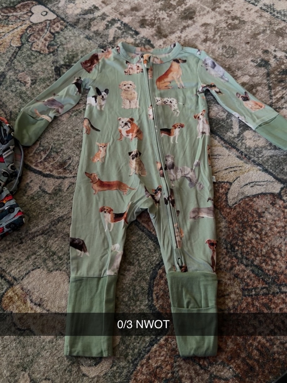 Posh Peanut Sage Green Dog Print Footed One-Piece